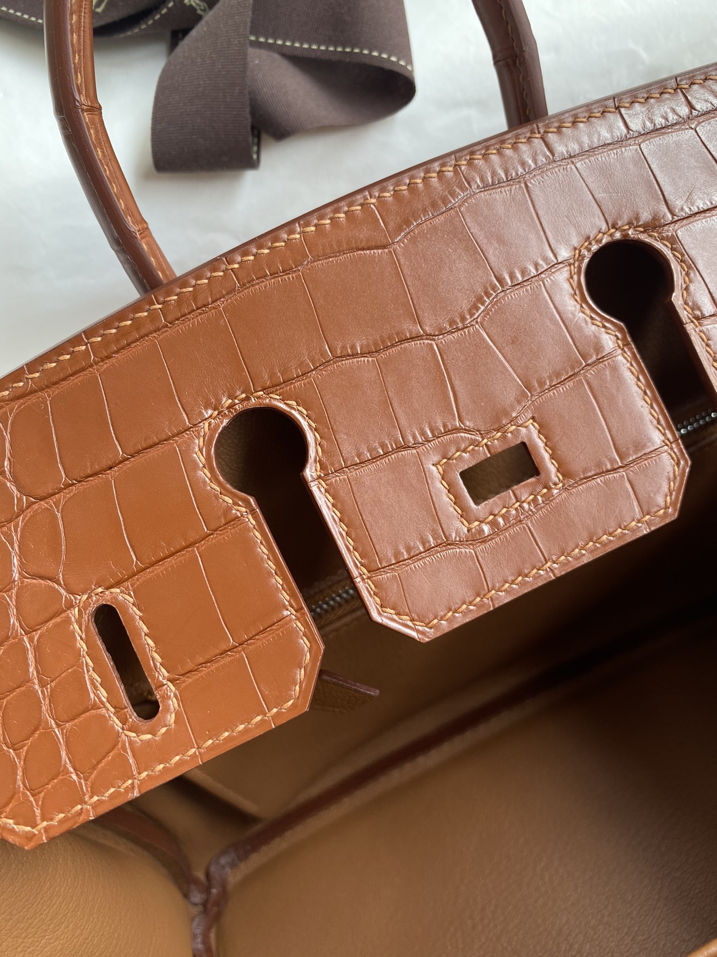 Hermes Touch Birkin 25CM Bag In Brown Togo and Matte Alligator Crocodile Leather